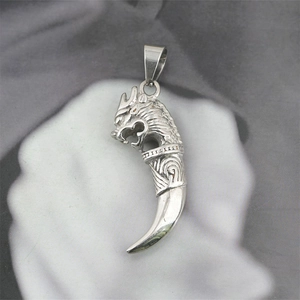 Vintage titanium steel dragon head tooth pendant necklace for men in hip-hop style