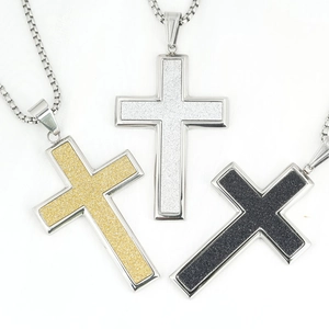Collana con Pendente a Croce in Acciaio Inossidabile Smerigliato da Uomo Gioielli Religiosi Minimalisti Lucidati con Catena Box