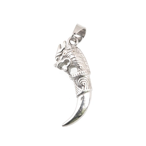 Retro titanium steel wolf tooth dragon pendant with punk style silver metal finish