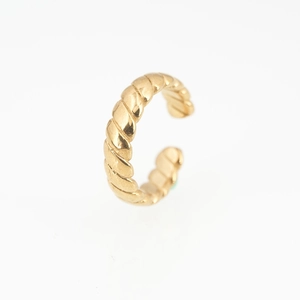 Polished gold twisted cable open ring with adjustable minimalist design for men and women