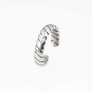 Vintage silver twisted rope titanium steel open ring for men and women