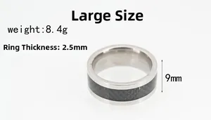 Détails de la bague en titane de 9mm avec insert en carbone noir et mesures