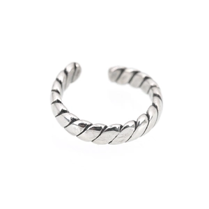 Polished silver-tone twisted rope texture stainless steel open ring for men and women