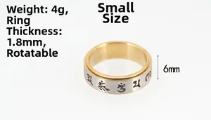 Bague rotative de 6mm en acier or et argent avec mantra religieux gravé