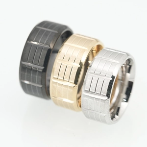 Vintage Men Titanium Steel Grooved Band Ring Industrial Geometric Brushed Stainless Steel Ring For Women Men Casual Jewelry
