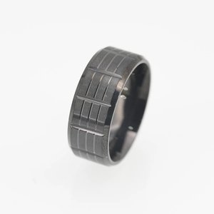 Matte black stainless steel ring for men with vertical and horizontal grid textures