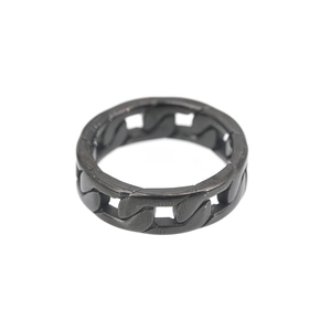 Men's gunmetal black titanium steel ring featuring a classic punk Cuban chain design