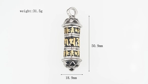Detailed view of titanium steel cylinder pendant with measurements 50.9mm by 18.9mm