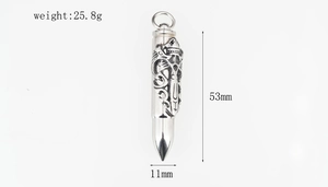 Detailed specs of titanium dragon pattern bullet pendant with 53mm height and 25.8g weight