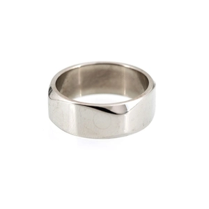 Minimalist silver stainless steel wide ring with geometric faceted design for men and women