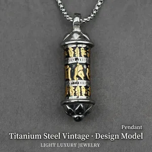 Prayer Wheel Cylinder Necklace Stainless Steel Mantra Openable Pendant Lotus Pattern Vintage Religious Jewelry Men Women