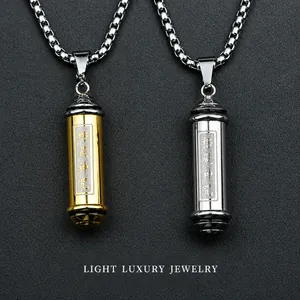 Vintage Titanium Steel Shurangama Mantra Pendant Necklace For Men Women Waterproof Cylinder Capsule Gau Box Religious Jewelry