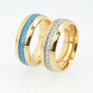 Fashion Gold Plated Titanium Steel Ring With Carbon Fiber Inlay Woven Pattern Comfort Fit Band For Men Women Jewelry