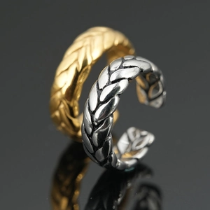 Retro Titanium Steel Ring Wheat Ear Braided Texture Band For Men Women Vintage Oxidized Jewelry Adjustable Opening Gift