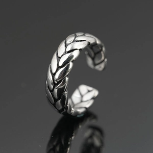 Wheat pattern stainless steel adjustable ring in vintage silver finish for men and women
