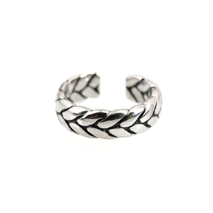 Retro oxidized stainless steel wheat ear braided open ring for men and women
