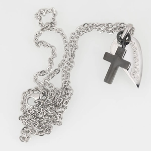 Cross and Forever heart wing necklace for couples made of durable titanium steel