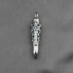 Gothic dragon pattern bullet cremation urn necklace pendant in silver titanium steel