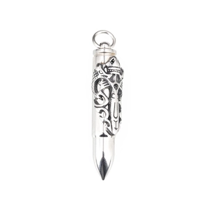 Polished titanium steel bullet pendant necklace with intricate dragon relief pattern