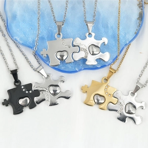 Collana con Ciondolo a Puzzle a Cuore in Acciaio Inossidabile per Coppie con Strass Incisi Just For You Gioielli Regalo