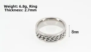 Detail view of rotatable chain ring with 8mm width and 2.7mm thickness specifications