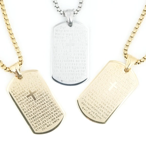 Titanium Steel Religious Cross Lord's Prayer Engraved Dog Tag Necklace For Unisex Stainless Steel Pendant Jewelry Gift