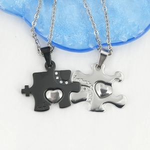 Collane puzzle a cuore in acciaio inossidabile lucido per coppie con strass fini