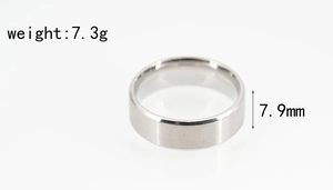 Macro shot of a 7.9mm matte silver titanium steel ring weighing 7.3g with brushed finish