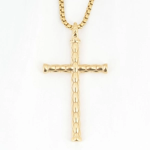 Collier avec pendentif croix dorée et chaîne vénitienne texturée pour hommes et femmes