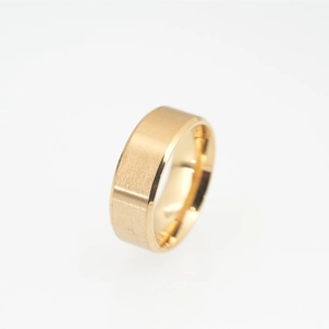 Golden titanium steel ring with vertical brushed finish and polished edges for men and women