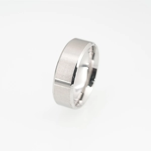 Sleek silver titanium steel ring with brushed finish and polished edges for men