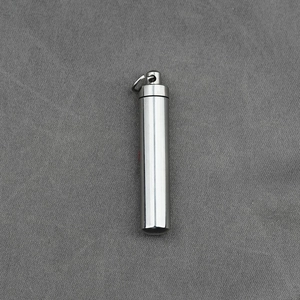 Polished silver titanium steel cylinder pendant necklace with secure screw top design