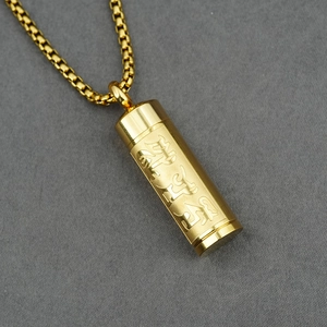 Gold plated stainless steel cylinder pendant necklace with engraved religious scripture