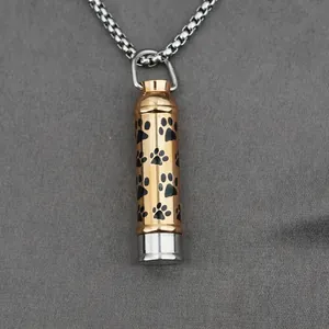 Collier Urne Balle en Acier au Titane Pour Cendres Empreinte de Patte Cylindre Pendentif Mémorial Collier Pour Hommes Femmes