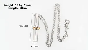 Detail view of cylinder cremation pendant with 50cm chain and size specifications