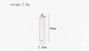 Macro view of cylinder stainless steel urn pendant with 38mm height and 7.5mm diameter