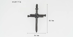 Detailed size specifications of the gun black steel nail cross pendant with weight info