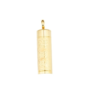 Golden Shurangama Mantra cylinder pendant with Sanskrit engraving and bail loop