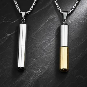 Collier Urne de Crémation en Forme de Capsule en Acier Titane Pendentif Commémoratif pour Cendres Humaines et Animaux Bijoux