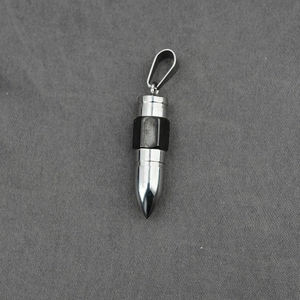 Polished silver bullet pendant for men in stainless steel with black matte inlay design