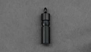 Detail shot of a matte black cylinder pendant necklace with a secure top ring