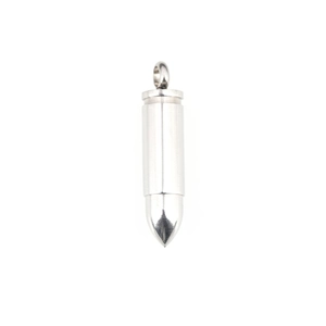 Polished silver stainless steel bullet pendant necklace for men and women
