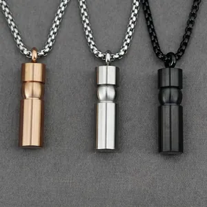 Titanium Steel Cylinder Pendant Necklace For Men Women Minimalist Memorial Cremation Urn Necklace Jewelry Brushed Metal Tube