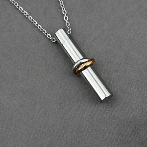 Polished stainless steel cylinder urn necklace with engraved Memory rings for men and women
