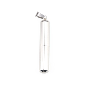 Colgante de cápsula cilíndrica de acero inoxidable pulido para cenizas o perfume, plata