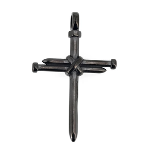 Retro iron nail cross pendant necklace in gunmetal black finish for men and women
