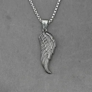 Vintage Titanstahl Engelsflügel Anhänger Halskette Distressed 3D Feder Hip Hop Punk Schmuck Für Herren Damen Pärchen Geschenk