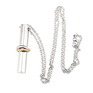 Stainless steel cylinder cremation pendant necklace with My Memory gold and silver rings