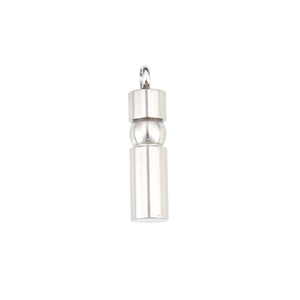 Minimalist stainless steel cylindrical pendant necklace with a sleek matte silver finish