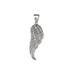 Engel Flügel Anhänger aus Titanstahl mit Vintage Silber Feder Texturen Design